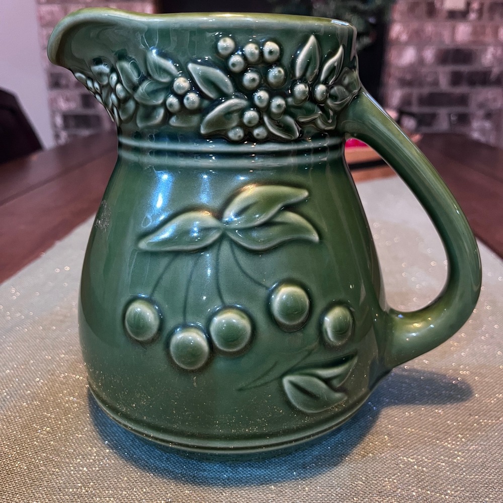 Tender Heart Treasures Green‎ Cherry Pitcher Vintage 2000 New